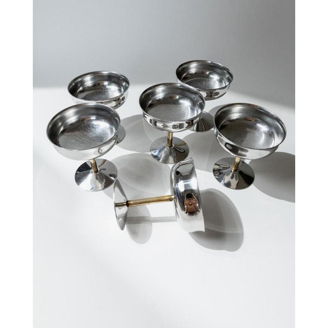 Vintage Champagne Bowls in Stainless Steel with Golden Stem, Italy, 1970s, Set of 6 For Sale - Image 8 of 11