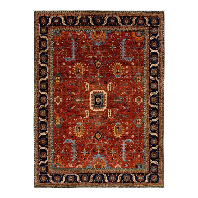 Room Sized Modern Serapi-Style Wool Rug in Rust- Red With Allover Floral Design For Sale
