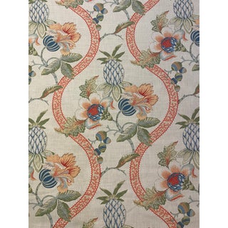 Cowtan & Tout's "Windermere Coral & Blue" Pineapple Motif Fabric- 4 Yards For Sale