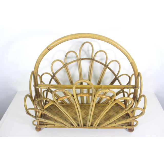 Vintage Fan Style Bent Bamboo Magazine Rack Holder For Sale - Image 11 of 13
