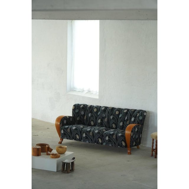 Danish Art Deco 3-Seater Sofa in Elm with Floral Upholstery, 1940s For Sale - Image 17 of 18
