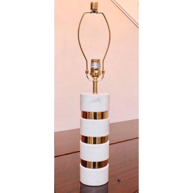 Late 20th Century Hollywood Regency Art Deco Marble & Gold Column Lamp For Sale - Image 5 of 5