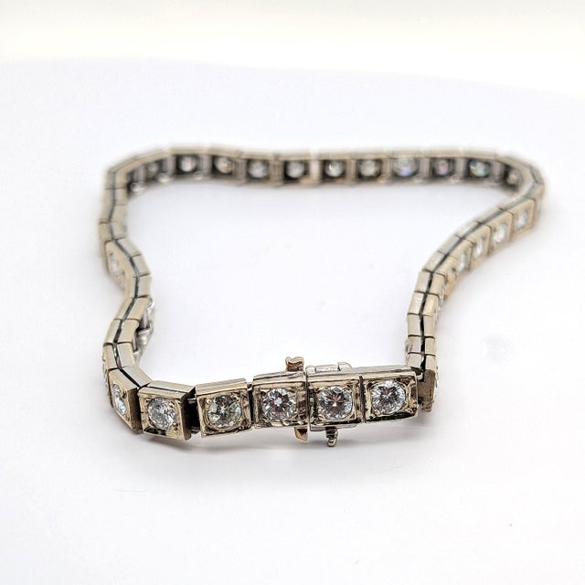 Vintage 14k White Gold Tennis Bracelet With Forty Brilliant Cut Diamonds ~4.5ctw For Sale In Phoenix - Image 6 of 9