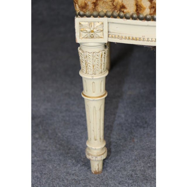Antique French Louis XVI Style Distressed Painted Settee For Sale - Image 11 of 12