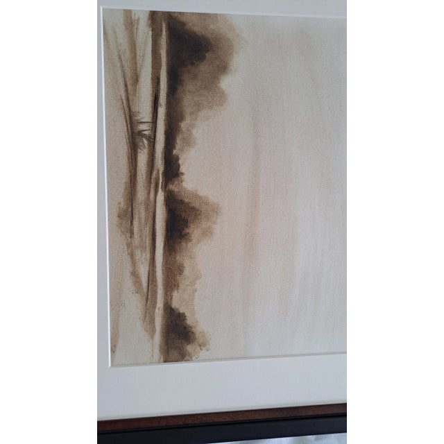 Beautiful subtle, fresh watercolor of landscape with a chamfered frame and burled walnut fillet. Museum glass (anti-glare...