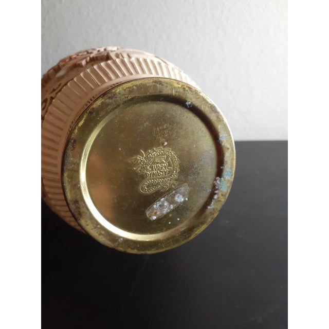 Asian Antique 1930s Hand Carved Ivory Dynasty White Chinese Cinnabar Vase For Sale - Image 3 of 9