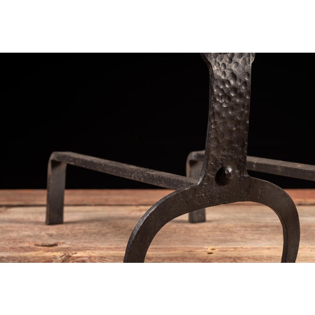 Metal Early 20th Century Arts & Crafts Forged-Iron Bulldog Andirons — A Pair For Sale - Image 7 of 9