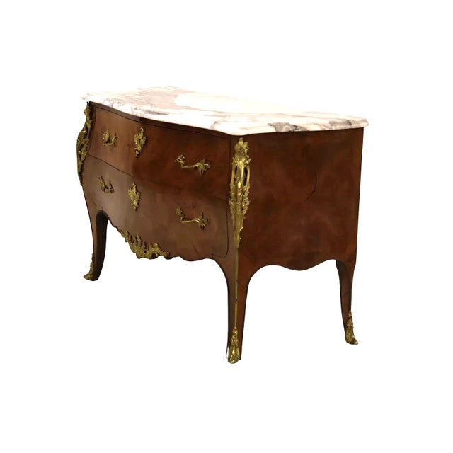 1900 - 1909 1900-1909 French Louis XV Marble Top Ormolou Bombe Commode For Sale - Image 5 of 7