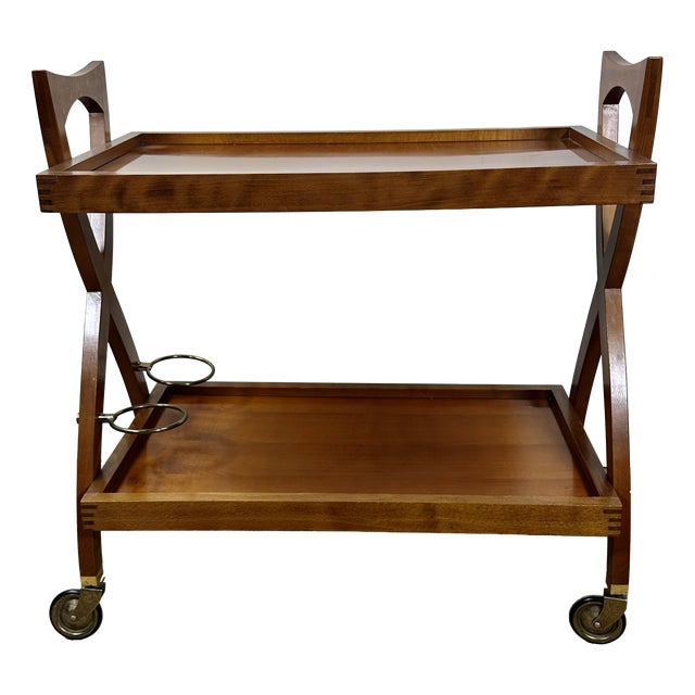 Vintage Cherry Wood Rolling Serving Cart, 1970s For Sale