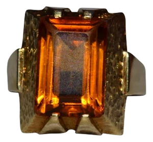 The Whitsett: Ladies Mid Century Citrine Cocktail Ring in 14K Yellow Gold