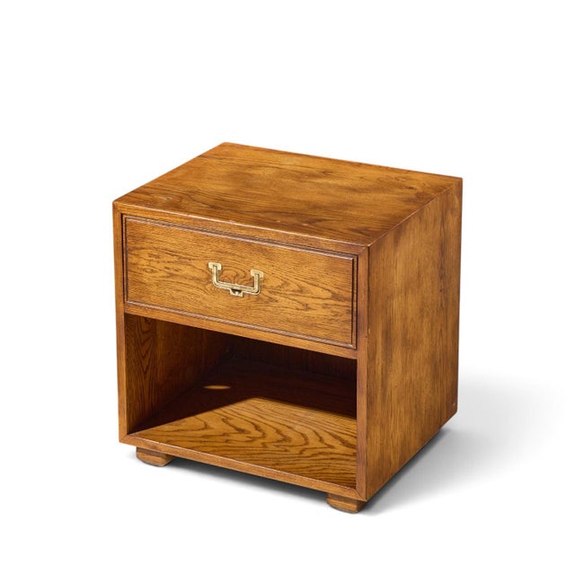 Henredon Campaign Mid Century Oak and Brass Nightstands - Pair For Sale - Image 10 of 12