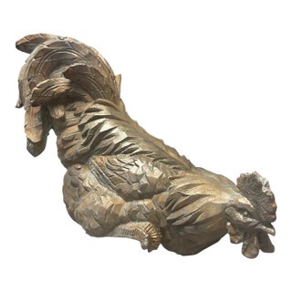Vintage Cast Iron Nesting Rooster Sculpture – Rustic Gray & Rust Patina For Sale