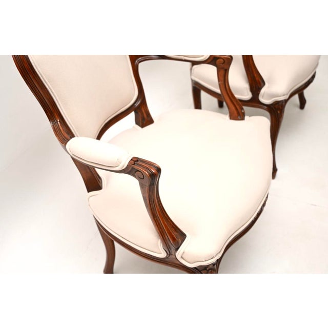 Brown Antique French Walnut Salon Armchairs, 1930, Set of 2 For Sale - Image 8 of 11