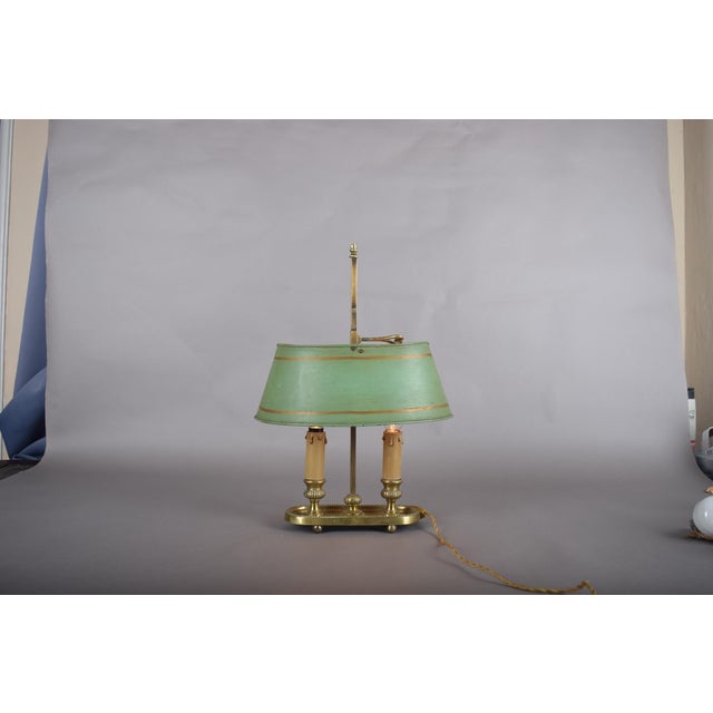 French Bouillotte Two-Light Table Lamp with Green Tôle Shade, 1930s For Sale - Image 4 of 11