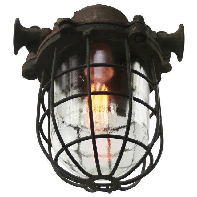 Industrial Vintage Industrial Clear Glass & Iron Pendant Lamp For Sale - Image 3 of 5