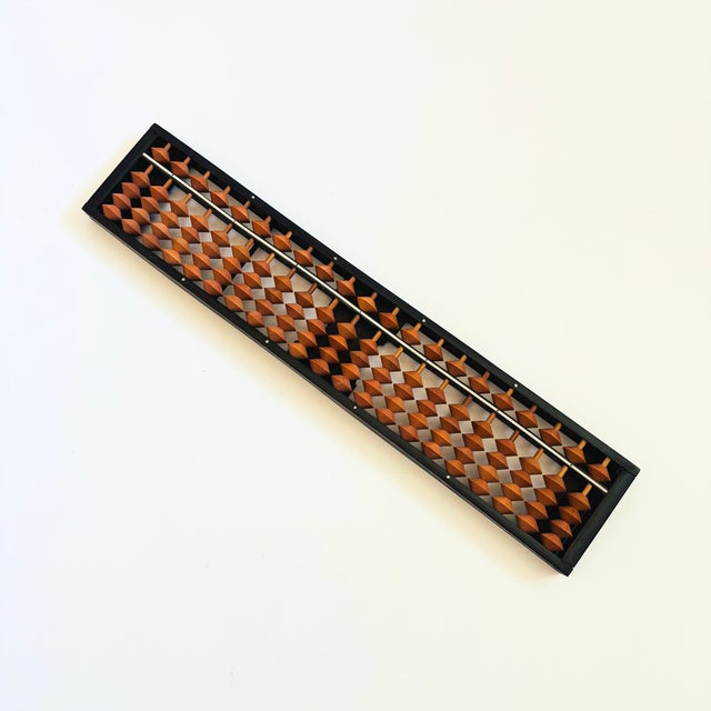 A beautiful vintage Japanese wood abacus. The frame is made of wood and the beads are made of a wood like resin material....