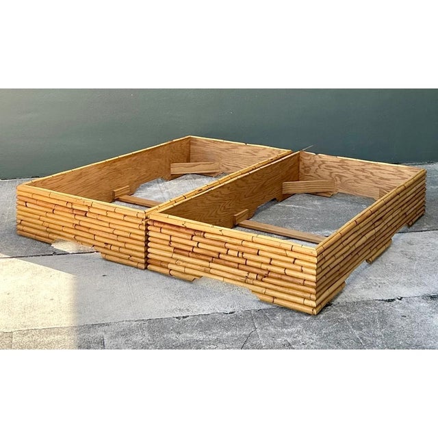 Vintage Stacked Rattan King Bed Base - Pair For Sale - Image 12 of 12