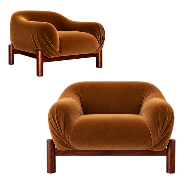 Pair of Brazilian Mid-Century Modern Rosewood Armchairs in Burnished Caramel Mohair by Cimo, 1960s For Sale