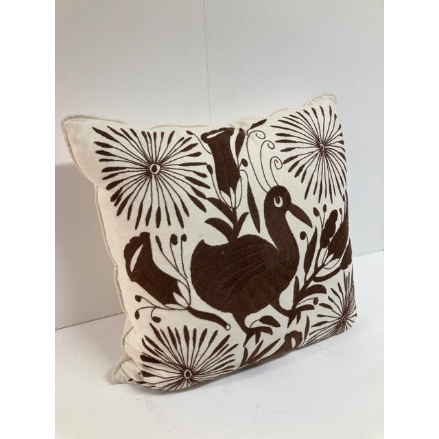Crewel Work Hand Embroidered Brown Bird Toss Pillow-1 For Sale - Image 4 of 10