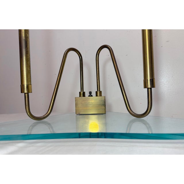 Mid-Century Modern Vintage Mid Century Modern Fontana Arte Glass and Brass Triangular Lamp For Sale - Image 3 of 14