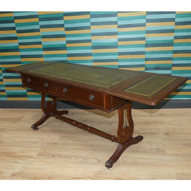Wood English Style Coffee Table in Mahogany and Embossed Leather, 1970s For Sale - Image 7 of 12