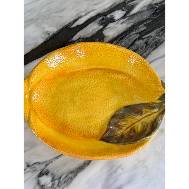 Yellow Vintage Lemon Motif Majolica Style Serving Plate For Sale - Image 8 of 11