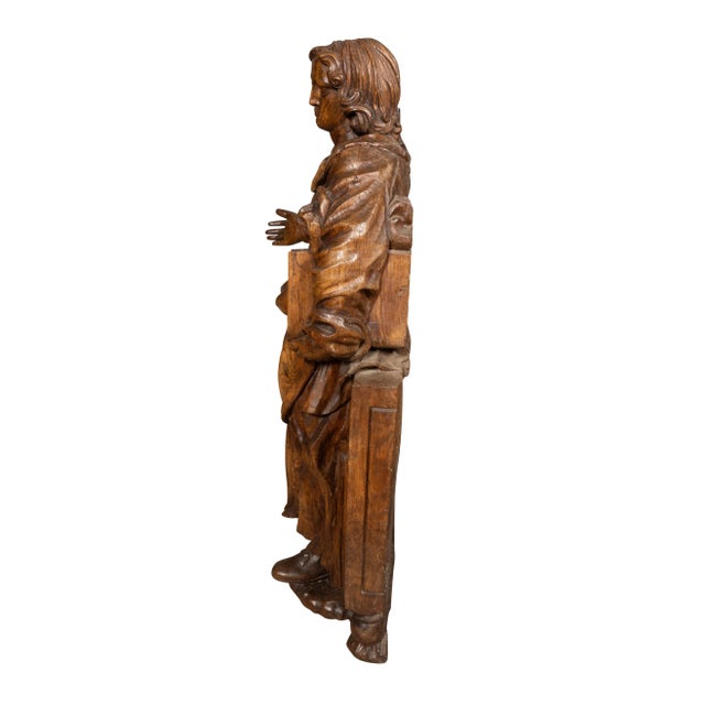 Brown Flemish Baroque Carved Oak Figure Of A Scholar For Sale - Image 8 of 12