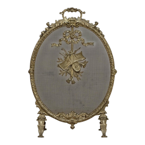 19th Century French Louis XVI Bronze Oval Firescreen