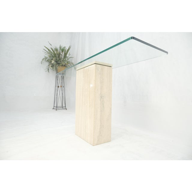 Rectangle Travertine Stone Base Glass Top Italian Console Sofa Table MINT! For Sale - Image 6 of 17