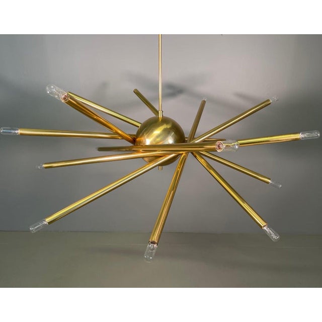 Large Shanghai Brass Chandelier attributed to Stilnovo, 1950s For Sale - Image 12 of 15