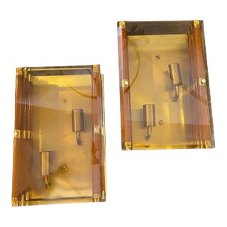 1970s Set of Two Mid-Century Modern Rectangular Italian Wall Sconces For Sale