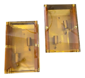 1970s Set of Two Mid-Century Modern Rectangular Italian Wall Sconces