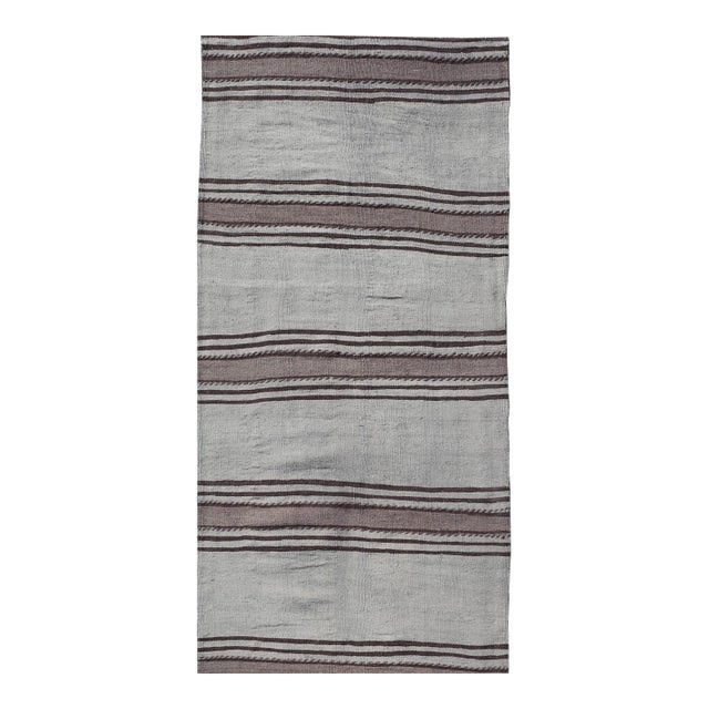 Vintage Turkish Kilim Runner With Gray and Brown Stripes 2'5 X 10'5 For Sale