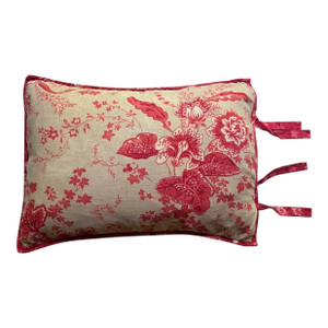 Large-Scale French Botanical Toile Pillow Sham — Rose Red on Natural Linen, Reversible