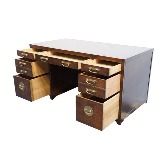 Wood Baker Furniture Burled Walnut Asian Ming Chinoiserie 60" Executive Office Desk For Sale - Image 7 of 12