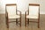 High Quality American Made Vintage Pair of Solid Wood Frame Armchairs with Vinyl Upholstered Seats and Back Rests