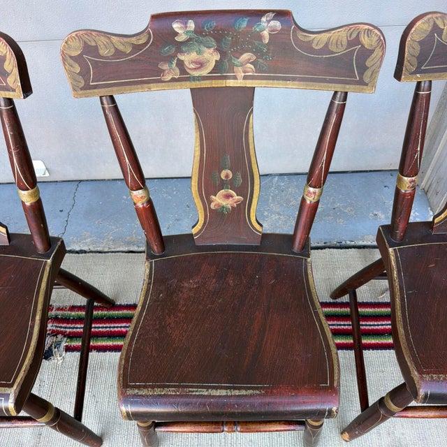 Set of 6 19th C. Adams/York County Pa Paint-Decorated Plank Seat Kitchen Windsor Chairs For Sale - Image 6 of 18
