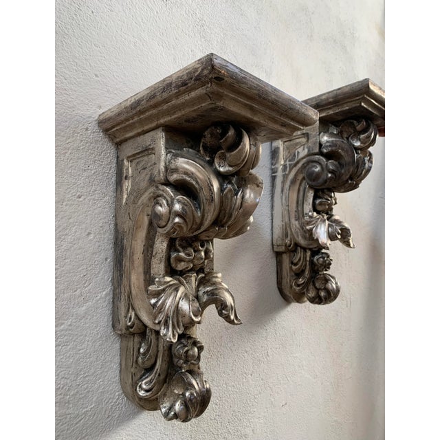 Late 19th Century Neo-Baroque Handcarved Silverwood Wall Brackets, a Pair For Sale - Image 12 of 13