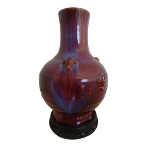 Vintage Chinese Sang De Boeuf and Flambed Bottle Vase