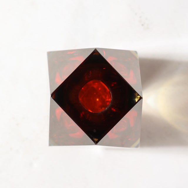 Red Mid-Century Hand-Blown Faceted Murano Glass Sommerso Ruby & Transparent Vase For Sale - Image 8 of 10
