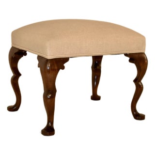 Circa 1900 English Walnut Upholstered Stool For Sale