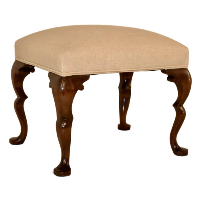 Circa 1900 English Walnut Upholstered Stool For Sale