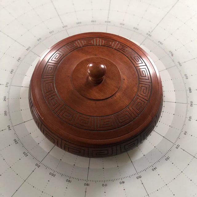 Vintage Mid-Century Modern Turned Wood Lidded Box With Greek Key Design For Sale - Image 4 of 10