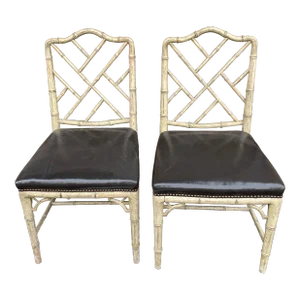 Pair of Faux Bamboo Chinoiserie Side Chairs