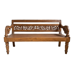 Vintage Balinese Carved Teak Boho Bench