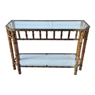 Faux Bamboo Metal Two-Tier Console Table For Sale