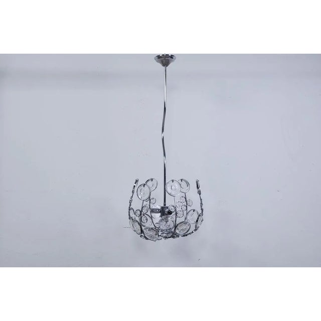 Space Age Murano Glass Steel Chandelier Ceiling Lamps, 1970s For Sale - Image 9 of 11