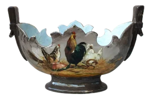Late 19th Century Hen & Rooster Majolica Jardinière