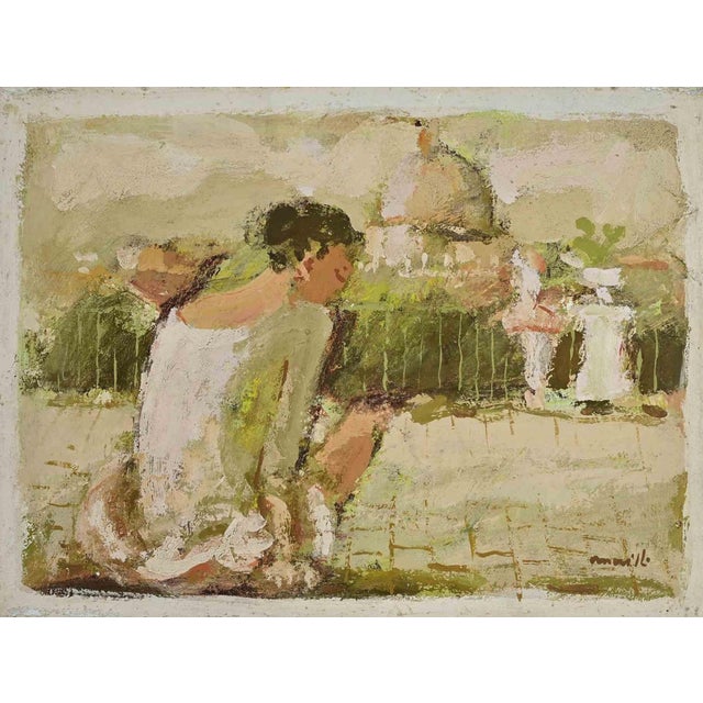 Franco Marzilli, Ballerina with View of Rome, Oil Painting, 1970s For Sale
