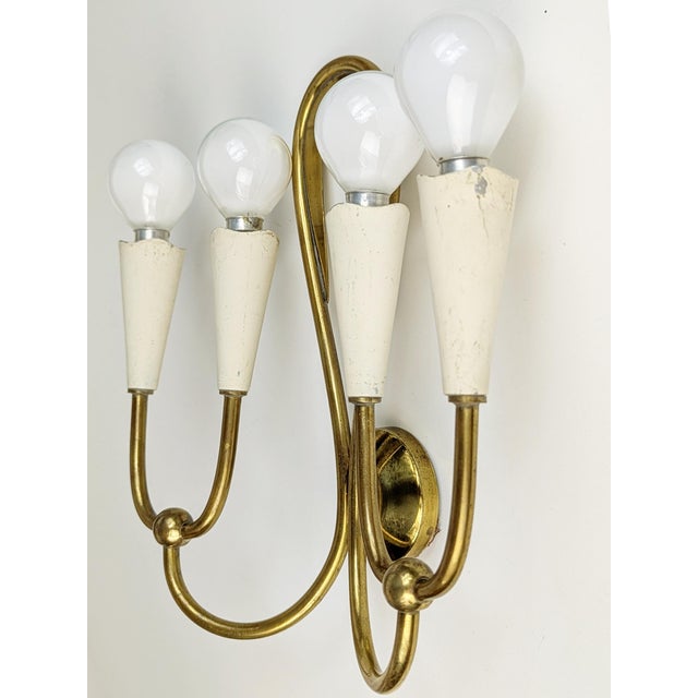 Ivory Metal and Brass Four-Light Wall Lamps, 1950s, Set of 4 For Sale - Image 10 of 18